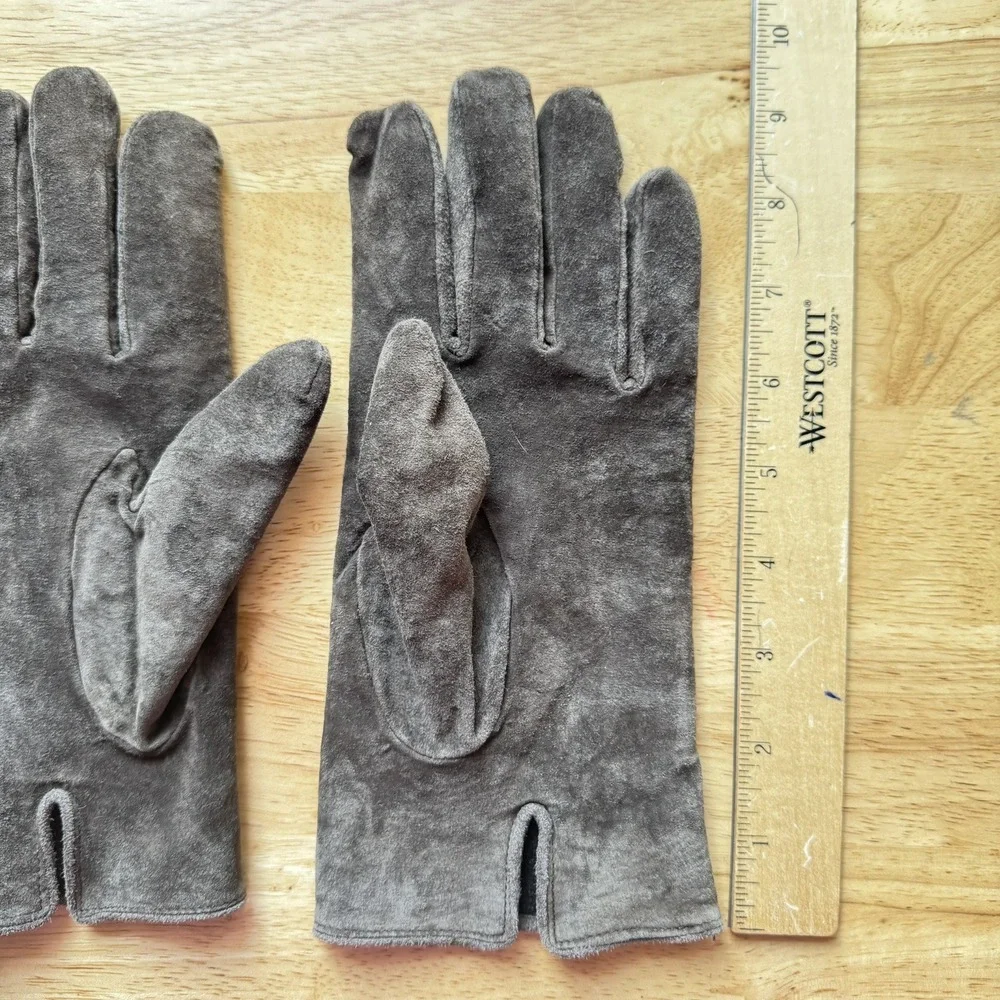 Vintage Aris Isotoner Thinsulate Suede Leather Gloves, Fleece Lined Brown, Large